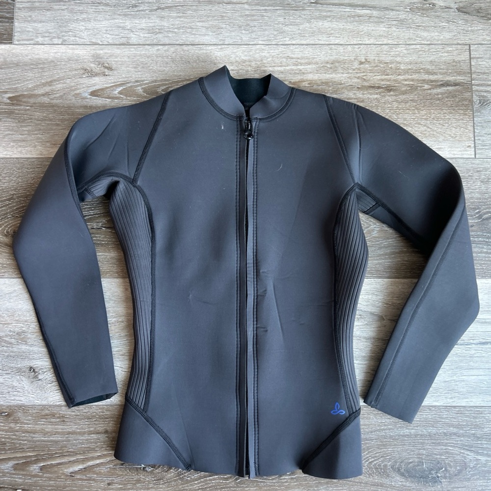 Prana Women’s WetSuit top Jacket In Black Neoprene Sz Small long sleeve